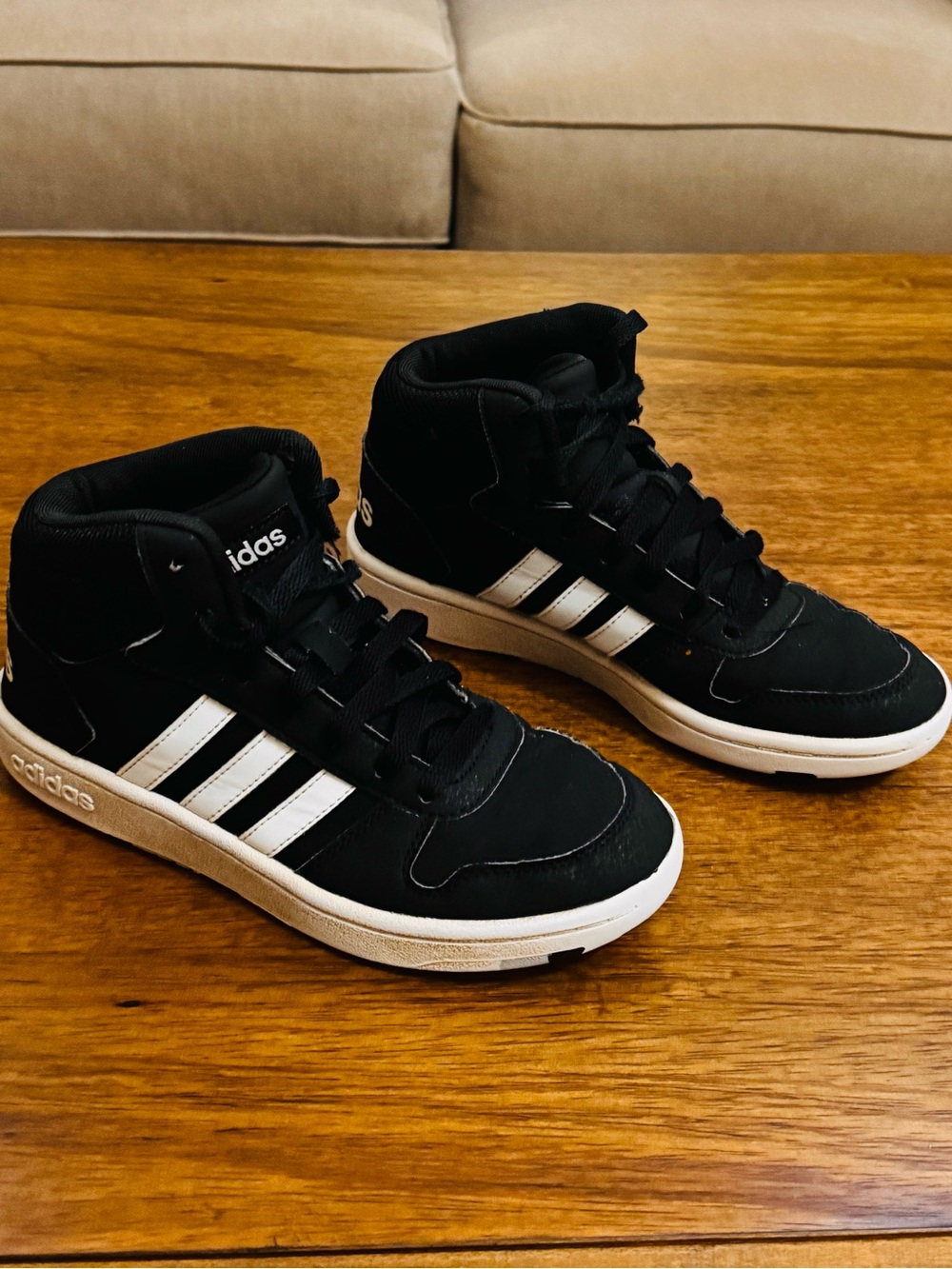 Adidas Hoops 2.0 Mid Black White High Top Sneakers Shoes Size 4.5 FY6468